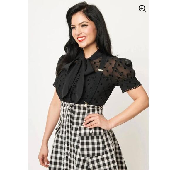 Unique Vintage Knit Lace Tie Button Up Knit Top Sz Medium 1950s - Picture 2 of 7